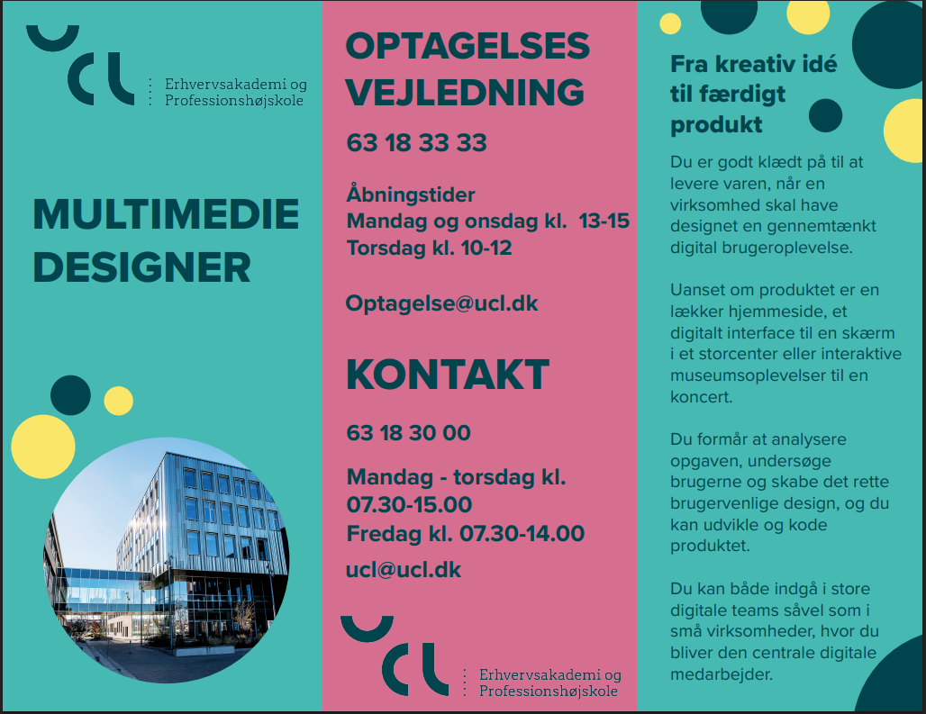 Brochurens forside samt optagelse og vejlednings information