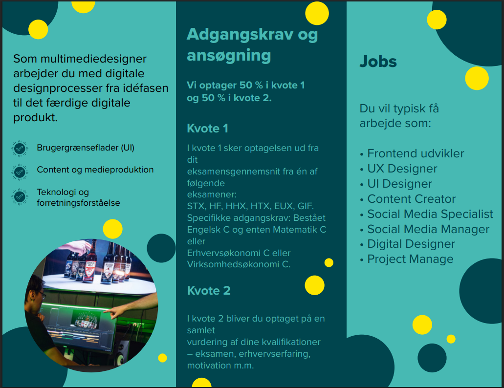 Side i brochuren som informere om adgangskrav og jobmuligheder